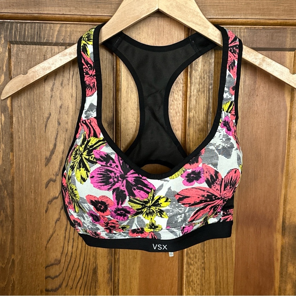 Victorias Secret Sports Bra 32D Sporty Gym Yoga Running Sexy Floral VSX 💕